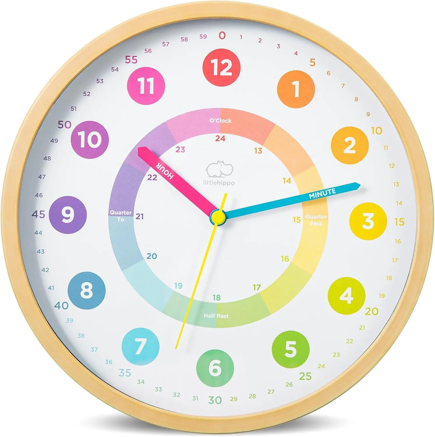Learning Wall Clock for Kids for Classroom, Bedrooms, Nursery, Playroom - Kid's Analog, Silent, Non-Ticking Clock for Teaching to Tell Time, Study to Learn to Tell Time