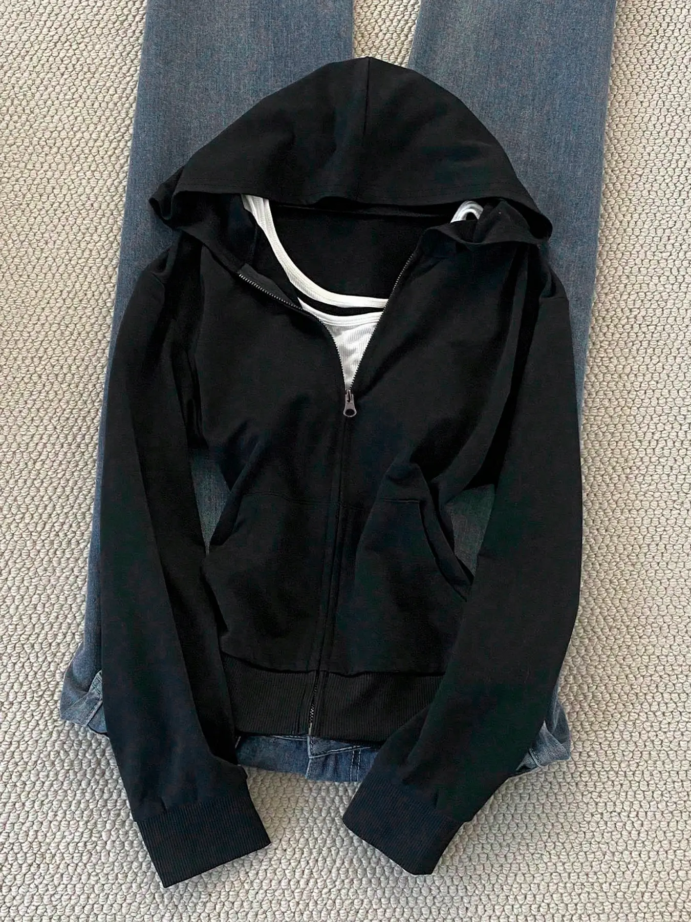Women's Zipper Hooded Jacket, Campus Style, Simple Basic Design, Minimalist, Fitted, Youthful Holiday Casual Fashion, Trendy Sportswear, Versatile Natural Color, Long Sleeve, Womenswear, Fitted Hoodie, Zipper Hooded Sweatshirt