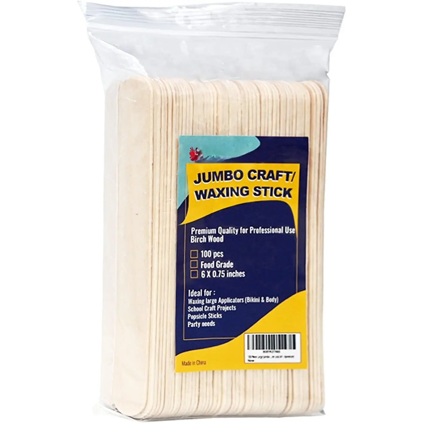100-Count Large Wooden Craft Sticks (6" x 3/4") with Wooden Slats, for Waxing, Craft Projects, Tongue Depressors, Popsicle Sticks, DIY Woodwork & Art Stirrers