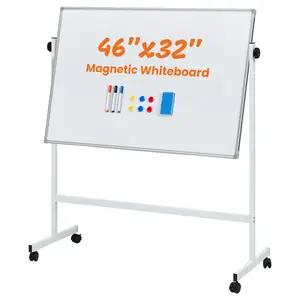 Whiteboard Easel Single/Double Side, Magnetic White Board Dry Erase, Portable Boards, Dry Erase Board with Stand/Wheels for School, Office and Home, Silver Aluminium Frame