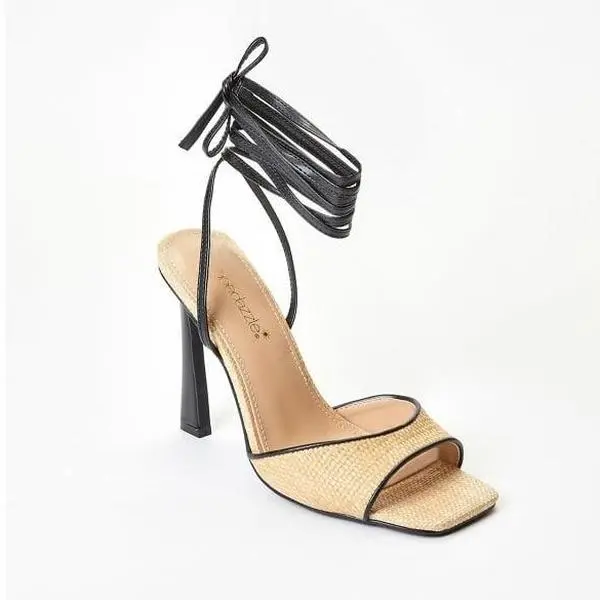 Women's Elegant Raffia Stiletto Sandals - 4.25in Open Toe, Strappy Lace-Up Ankle Footwear, Boho Style Coastal Shoes for Vacation & Date Night, Boho Style Sandal, Elegant Party Shoes, Heels For Women, Design, Straw-Like, Women's Shoes, 4.25" Heel Height