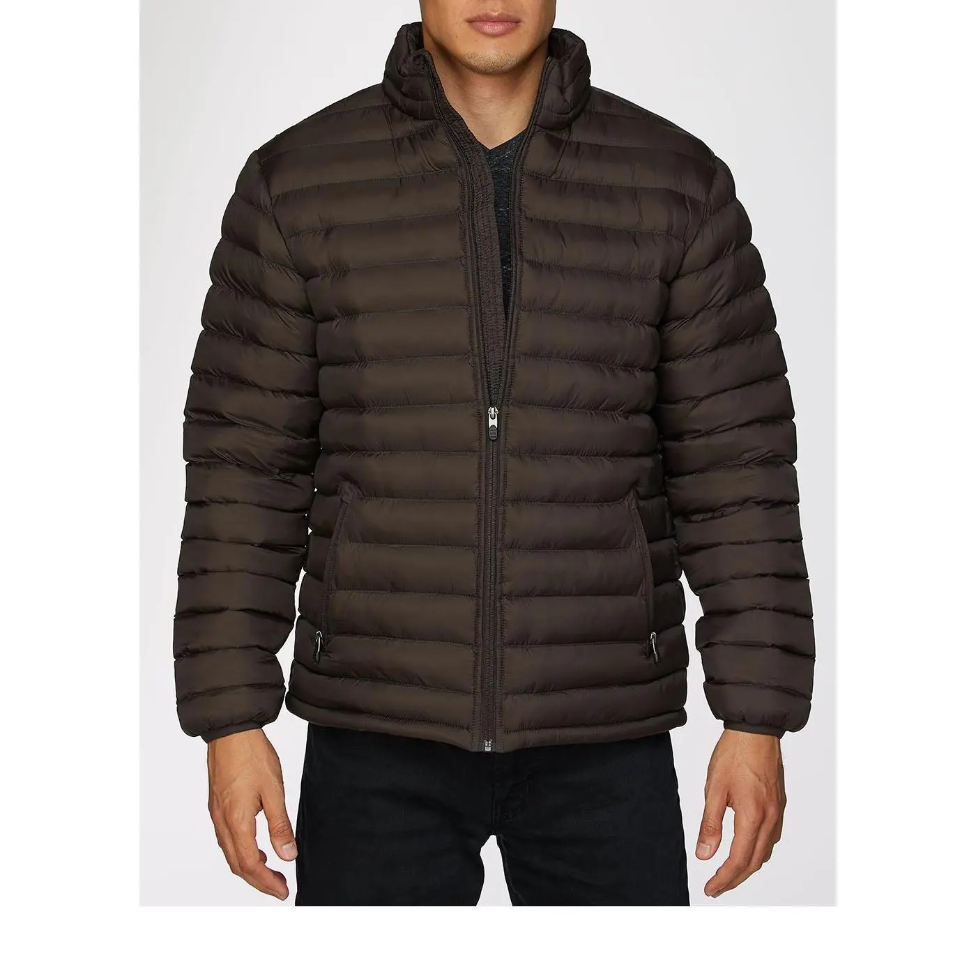 Men's Nylon Quilted Puffer Jacket -NJ640-Brown