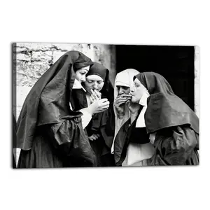 Nuns Smoking Poster for Bedroom Aesthetic Canvas Wall Art Living Room Posters Painting Picture Print Modern Family Decor Artist Bathroom Poster