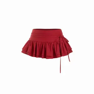 Cider Linen-blend Low Rise Knotted Ruffled Layered Mini Skort