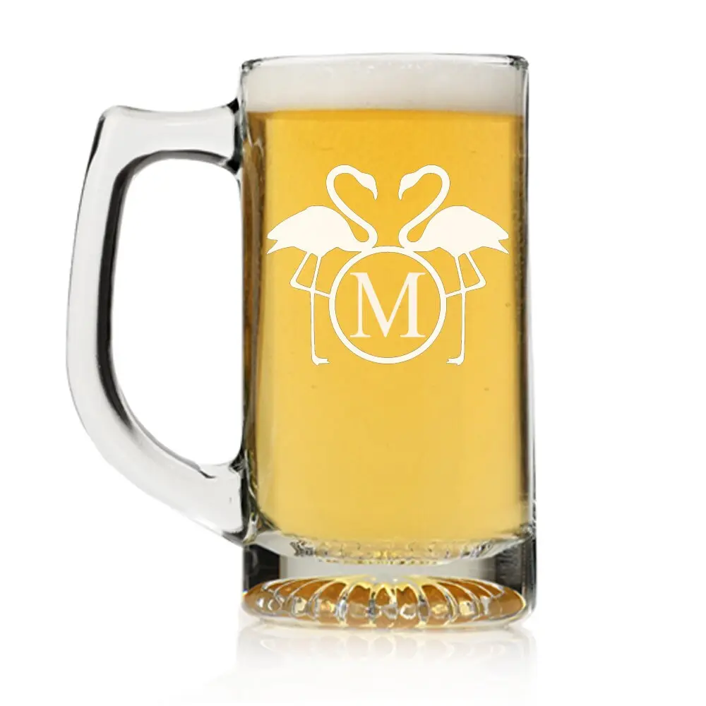 Personalized Flamingo Monogram Beer Mug Glass, Custom Beer glass,Personalized Beer Glass Gift,Engraved Beer Mugs,Groomsman Gifts