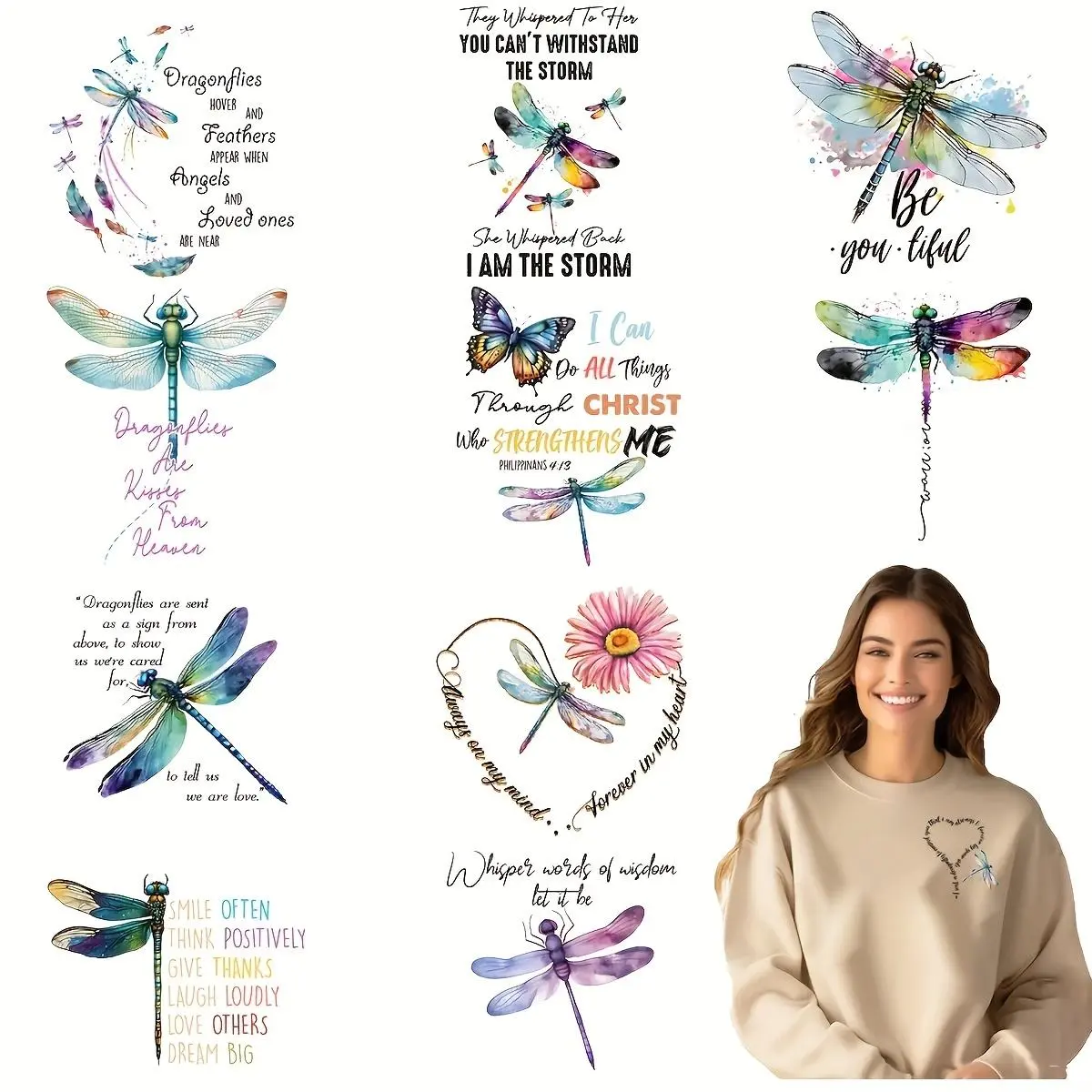 Dragonfly Pattern Iron on Transfer Sticker, Waterproof DTF Vinyl Heat Press Sticker, DIY Decoration for Clothes, DIY Clothing Decoration, DIY Material