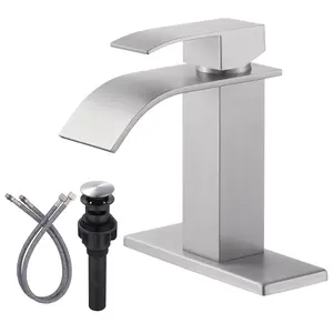 Waterfall Bathroom Faucet Brushed Nickel: Single Hole Bathroom Sink Faucet Mixer Tap Lavatory Vanity Faucet with Supply Lines and Pop Up Drain showerfilter, Centerset Sink Faucet, Stainless Steel Faucet