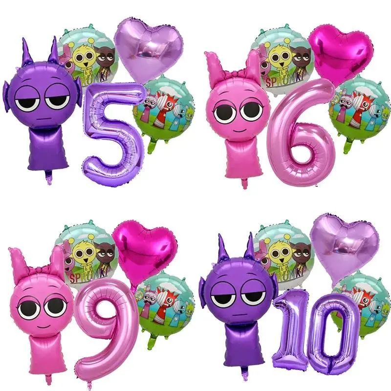 Sprunki Pinki Birthday Balloons Decoration Girl Number Foil Ballons Set Game Cartoon Kids Party Favor Home Decor Birthday Gift