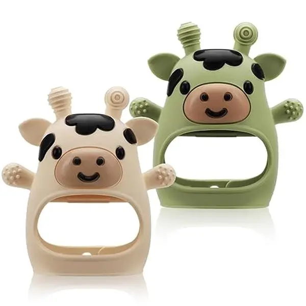 2-Pack Food Grade Silicone Baby Teething Mitten Toys, Teething Relief Chew Toys for 3-6/6-12 Months Infants, Newborn Essentials for Sucking Needs