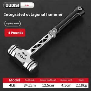 OUDISI Integrated Octagonal High-Carbon Steel Hammer, 2/3/4LB Hand-Held Multi-Tool Ball-Peen Hammers, 34.2cm Length Solid Wall Tool