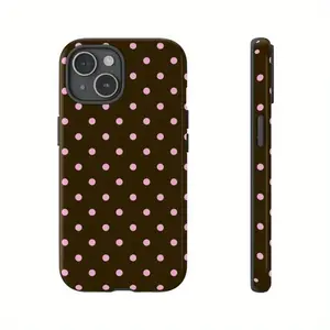 Chocolate Brown & Pink Polka Dot Aesthetic Protective Case | Fashionable Phone Case for iPhone 17, 17 Air, 16, 15, 14, 13, 12, 11 Pro Max, Pro, Plus | High Quality Shockproof Cover | Trendy iPhone Case Shopping Pick