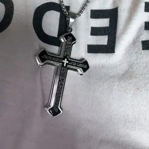 Men's Engraved Bible Verse Cross Pendant - Rust-Proof Stainless Steel Religious Jewelry, Perfect for Gifting & Personal Style | TK Halo Accessories