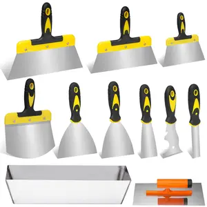 11 Pcs Stainless Steel Drywall Hand Tool Kit, Includes Taping Knives, Putty Knives, Finishing Trowel, Scoop and 12-Inch Mud Pan for Drywall Finishing, Patching, Includes Mud Pans