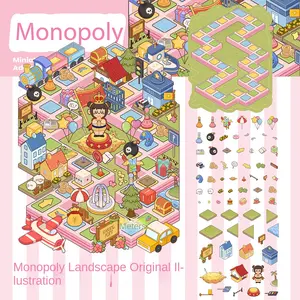 3pcs Monopoly 3D Scene Building Sticker Toy, Educational DIY Decoration Creative Cartoon Stickers, Fun Challenge Puzzle Game for Kids