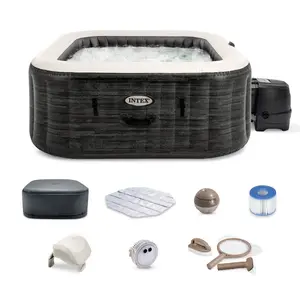 Intex PureSpa Plus Inflatable Square Hot Tub Spa with Maintenance Accessory Kit