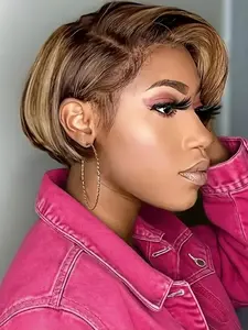 13x4x1 T Part Lace Pixie Cut Short Curly Human Hair Wigs for Women, 180% Density, 6 Inch, Natural Look, Easy Maintenance, Glueless Lace Wigs, Stylist Friendly Wig
