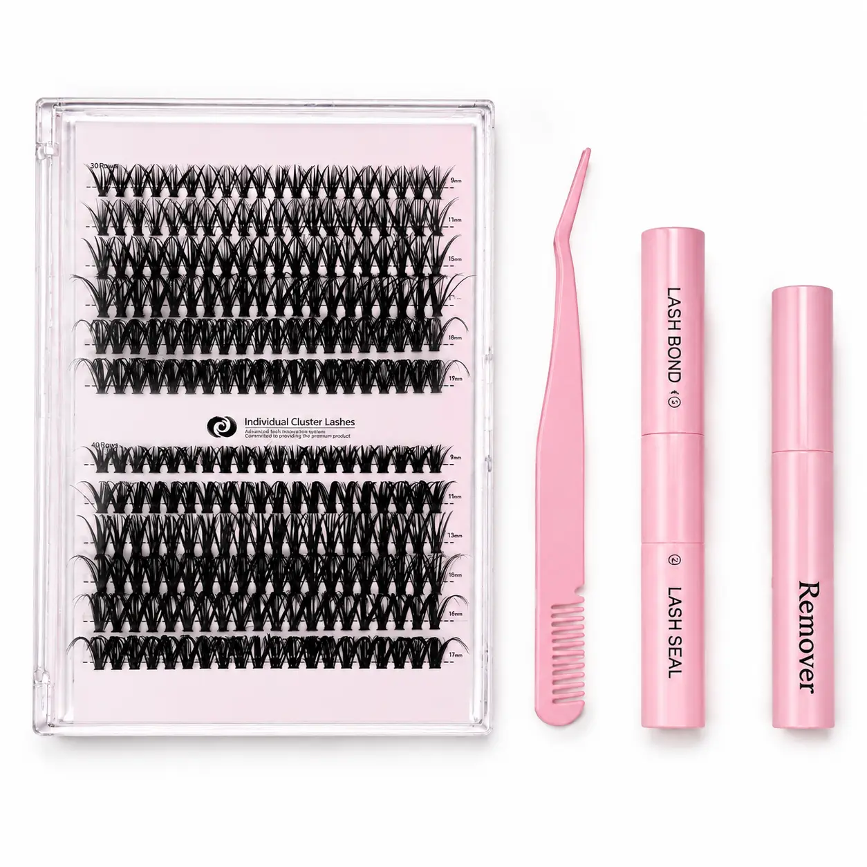 Beginner-Friendly DIY Eyelash Cluster Extension Kit, 240 Pcs 30D-40D 9-17mm Mixed Lashes with 0.05mm Thin Durable Ultra-Soft Band, All-in-1 Set with Bond, Lash Seal, Remover, Tweezers for Eyelash Extensions Makeup