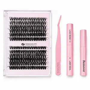 DIY Lash Extension Kit for Beginners, 240 Pcs 30D-40D 9-17mm Mixed Cluster Lashes with 0.05mm Thin Ultra-Soft Band, All-in-1 Set Including Bond, Seal, Remover and Tweezers Makeup Cosmetic Salon bottom Eyelashes
