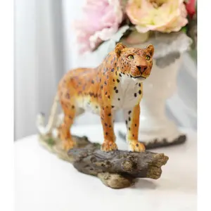 Wild Animal Kingdom Leopard Walking On Forest Trail Statue Giant Cat Figurine