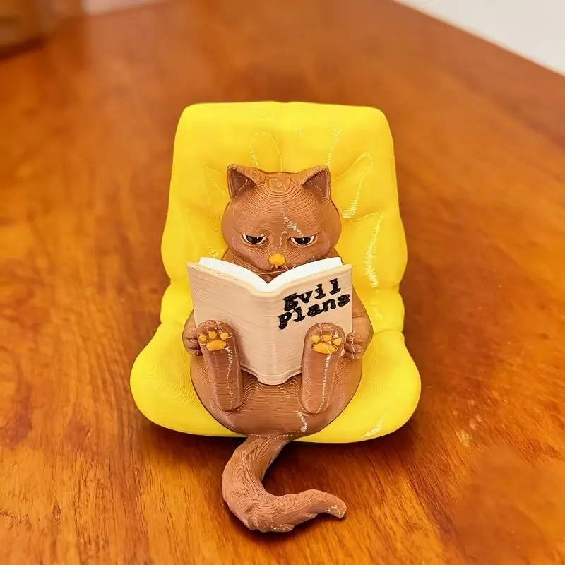 Playful Naughty Reading Cat Statue - Cute Lazy Sofa Cat Ornament, Plastic Decor, Suitable for Bookshelf, Garden and Shelf Decoration, Lazy Cat Pose for Office - Plastic Bookend for Cat Lovers