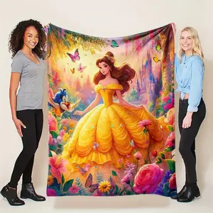 DISNEY CLASSIC Belle Princess Flannel Throw Blanket - Vibrant Cartoon Print, Home Decor, Camping & Travel, Soft Cozy Blanket