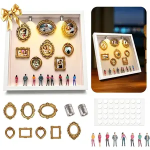 New DIY Mini Gold Grames Silhouette Box, Upgrade Shadow Box Frame Kit with Gold Miniature Museum & Figurines, Celebrate Your Unique Memories in Style, for Anniversary, Wedding, Birthday & Home Decor