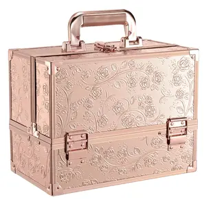 Makeup Case 11.8 Inch Makeup Organizer Case Large  Box with Mirror Portable 3 Trays Travel Storage Box for Make Up  Tech Kits  Case  Rose  Floral