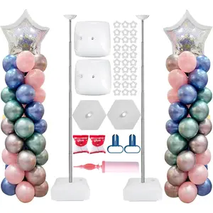 Metal Balloon Column Stand Set of 2,  Telescopic Design, Height Adjustable from 1.57 to 7 Ft, Balloon Stander for Party Decorations