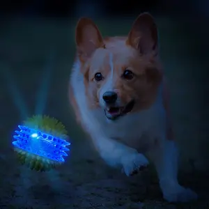 Dog LED Light Up Dental Spikes Squeak Ball Dog Toy, 2.7 Inches, Classic Design for Dogs, Soft Material, Ideal for Oral Care