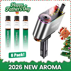 Smart Retractable Car Charger & Air Freshener - 66W Fast Charging with Dual Type-C/Lightning Adapter for All Phones, Starlight Projector Mood Light & Aromatherapy Diffuser,Includes 6 x 10ml Perfumes,Ideal Car Accessories & Father's Day Gift for Men summer