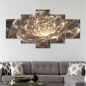 Abstract Lotus Pattern Canvas Painting, Flower Painting Canvas, 5 Counts/set Modern Wall Art Painting, Wall Art Decor for Home Living Room Bedroom Office, Ornaments