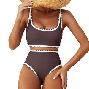 Aleumdr Women's Bikini Sets Floral Print Whip Stitch 2 Piece Swimsuits High Waisted Scoop Bathing Suits SwimWeek Vacationoutfits Summerstyle