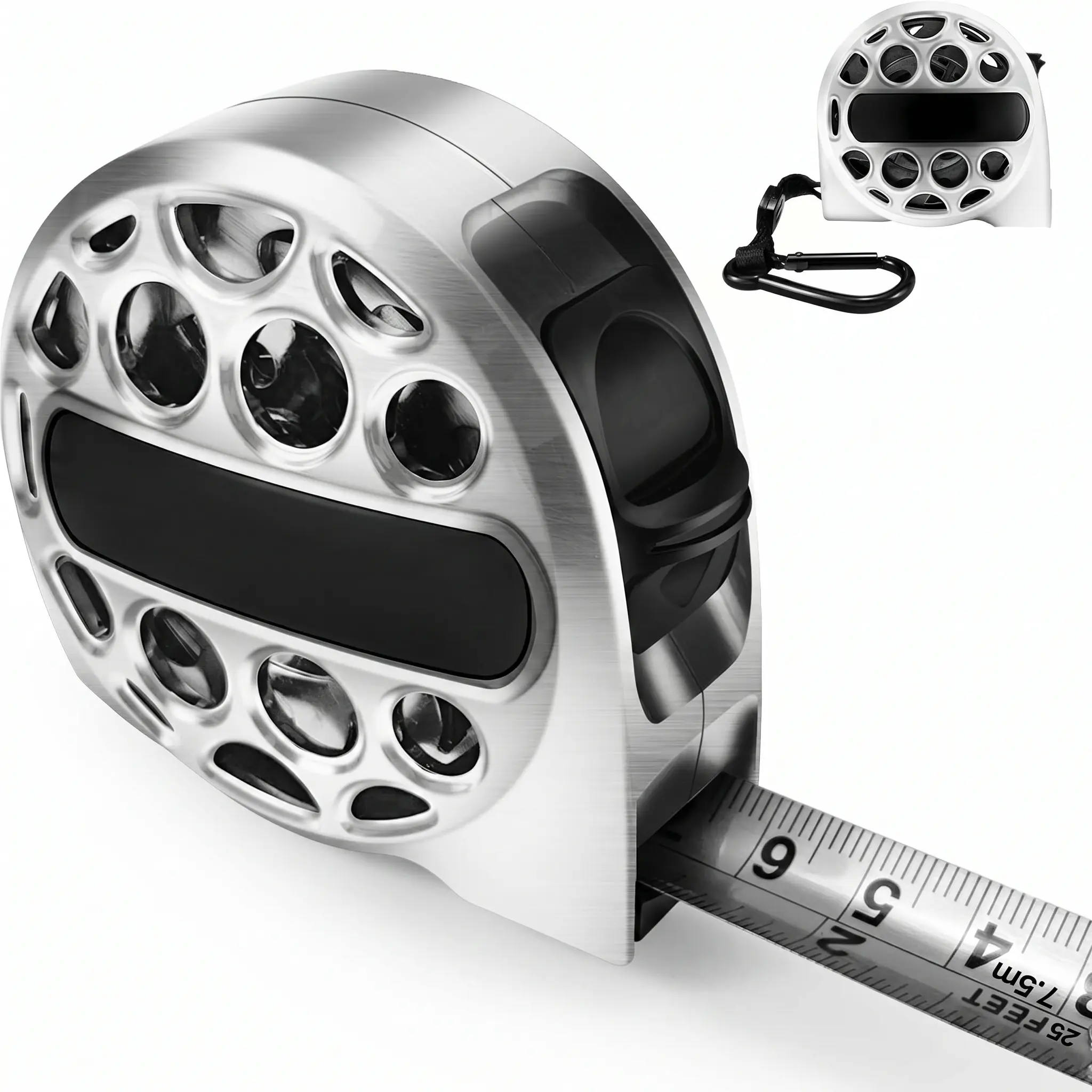 25 FT/7.5 M Heavy-Duty Stainless Steel Retractable Measuring Tape, 4-in-1 Laser Tape Measure with Laser Level Crosshairs, Double-Sided Scale, Waterproof, Multifunctional Metric Tool for Construction, Woodworking