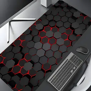 Neon Red Hexagon Geometric Design Large Gaming Mouse Pad,Aesthetic Desktop Drotection Pad,Washable Rubber Pad Non-Slip Lock Edge Multi-Size Mouse Pad Suitable For Home Office,Good Gift for Family and friends, Desktop Accessory, Desk Accessories