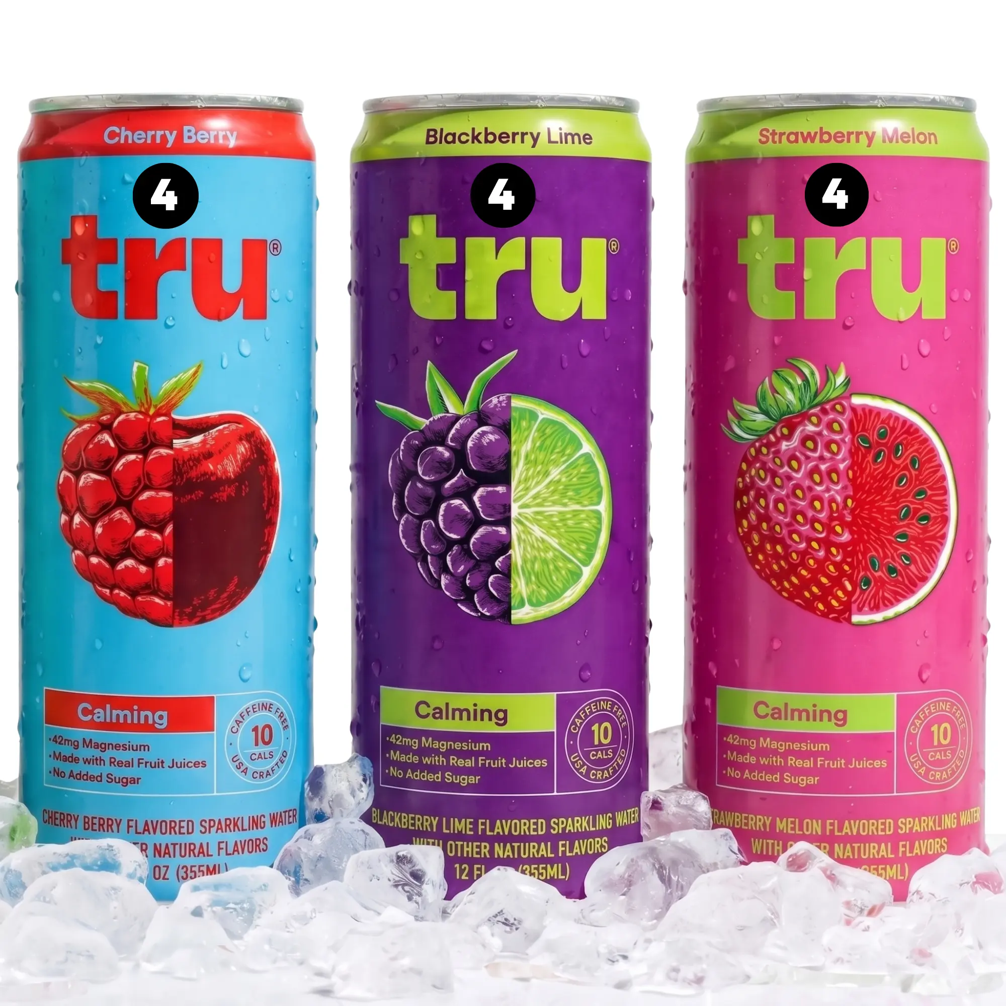 Tru Calming Drink, Magnesium Glycinate Sparkling Water with Real Fruit Juice, Flavored Seltzer, Caffeine Free, No Added Sugar, Keto, Vegan, Kosher, Gluten Free, 12 Fl Oz (Pack of 12)