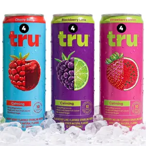 Tru Calming Drink, Magnesium Glycinate Sparkling Water with Real Fruit Juice, Flavored Seltzer, Caffeine Free, No Added Sugar, Keto, Vegan, Kosher, Gluten Free, 12 Fl Oz (Pack of 12)