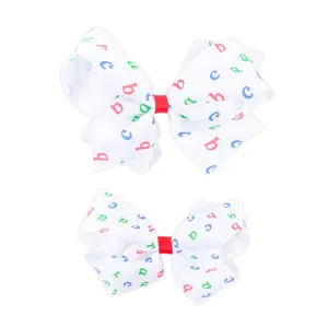 Easy as ABC Print Grosgrain Hair Bow - Girls Back to School Hair Accessory