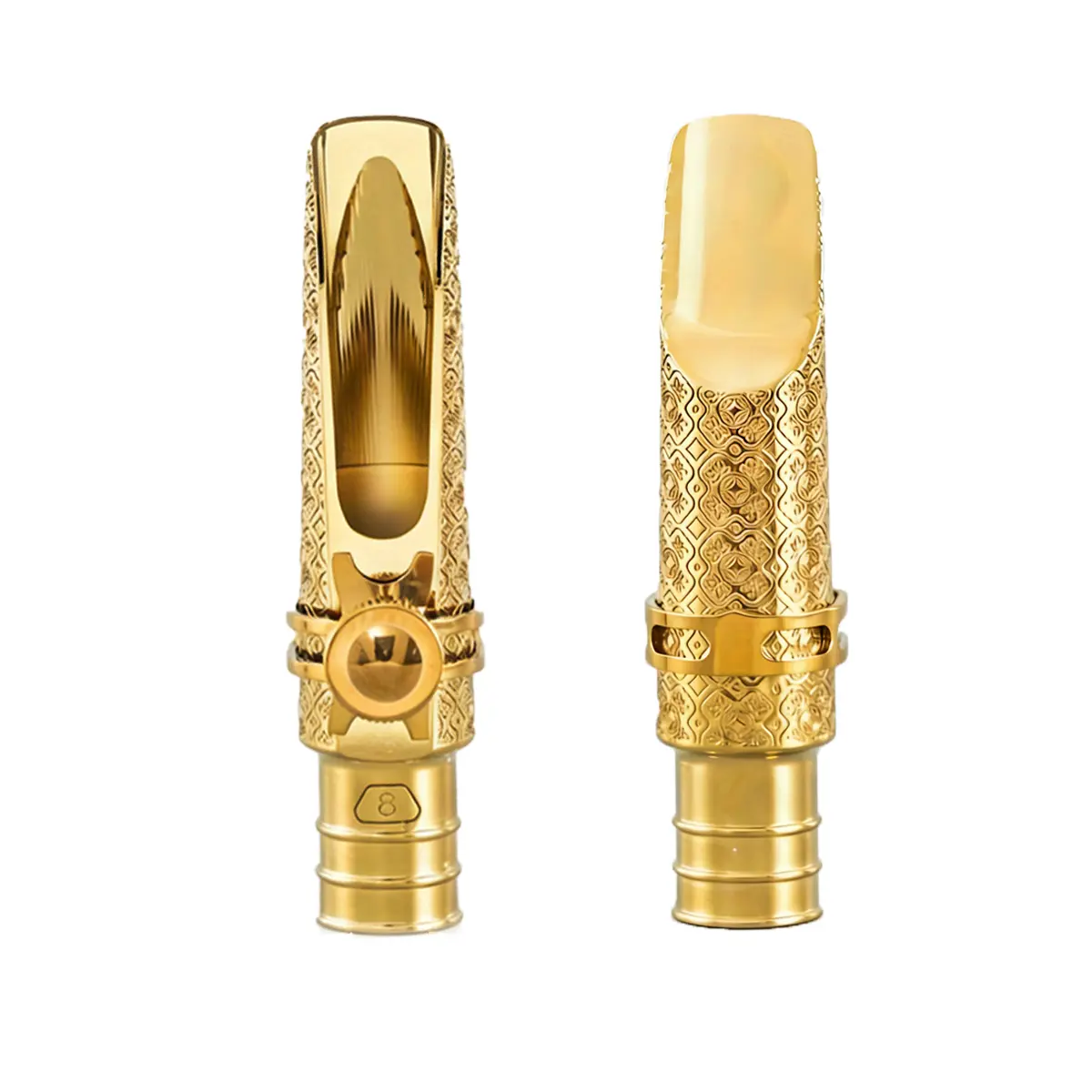 Metal Jazz tenor Saxophone Mouthpiece -Music Accessories,  Warm Deep Vibrant Tone, Intricately carved patterns cover the entire body， Ideal for beginners in Concert band, Jazz band and Marching band