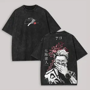 Kento Nanami T Shirt Jujutsu Kaisen Men Vintage Acid Wash 7:3 Ratio Technique Anime Graphic Streetwear Oversized Cotton Tees fathersdaygift