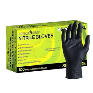 PrimeGrip Black Nitrile Gloves Medium - Disposable Rubber Gloves Food Grade Heavy Duty Latex Free Textured for Cleaning Tattoo Mechanics Cooking Box of 1000 Anti-Puncture Chemical Resistant Hand