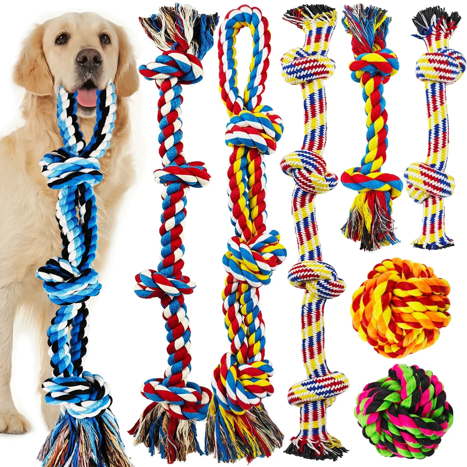 Large Dog Chew Toys for Aggressive Chewers, 12 Pack Indestructible Dog Rope Toys for Large Breeds, Heavy Duty Dental Cotton Rope Dog Toys, Puppy Teething Chew Toys, Tug of War Dog Toy Yileqi