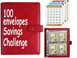 100 Envelope-style Money-Saving Challenge Books, an interesting and simple savings system that can save $5050, $10000, $500, $1000. A5-sized budget planning books, ledgers, money-saving envelopes and guides (red)