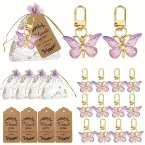 12PCS Purple Butterfly Keychain Favor Set, with Thank You Cards & Organza Bags, Ideal for Weddings, Birthdays & Holiday Parties