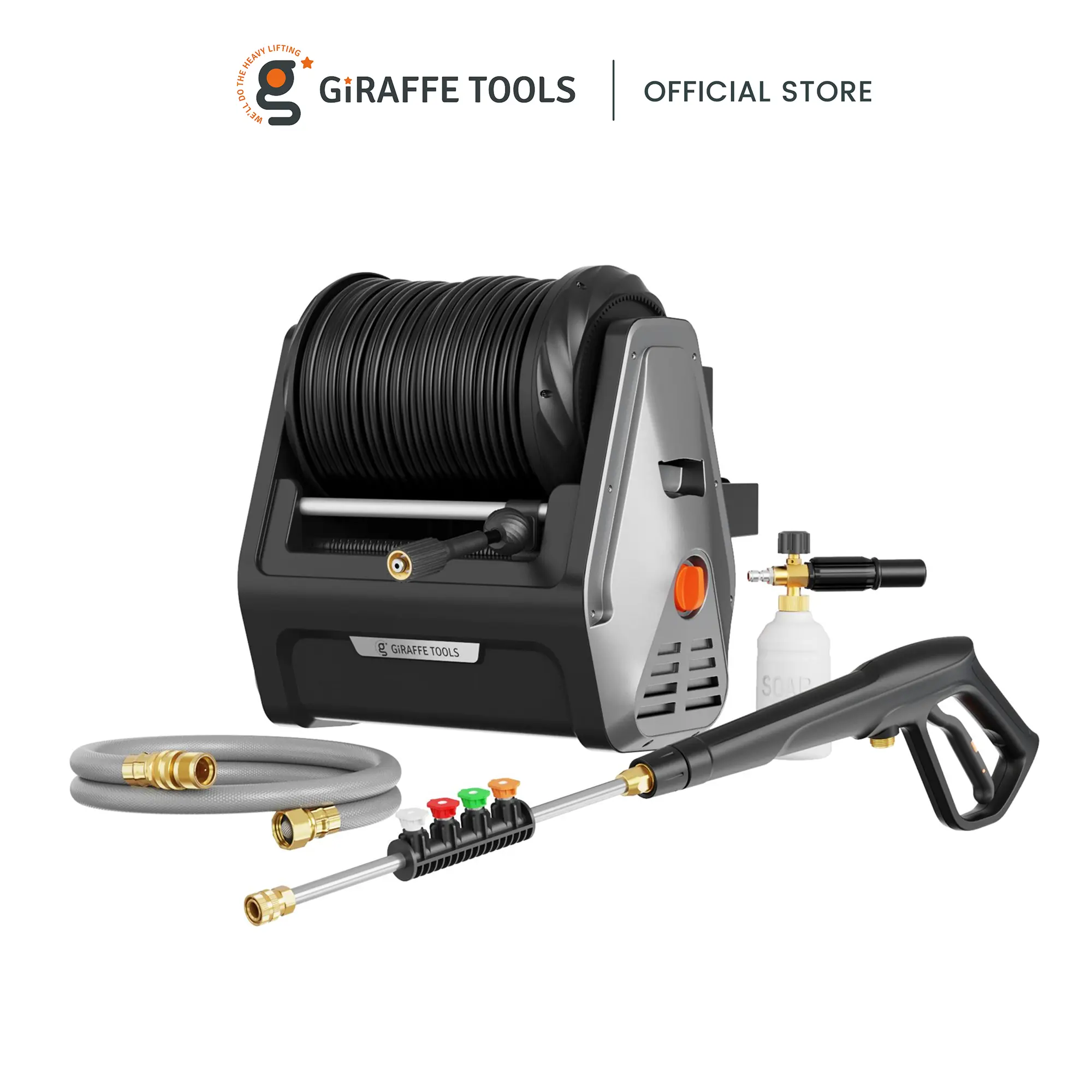 [SummerFinds] Giraffe Tools Grandfalls Retractable 2900 PSI & 2.2GPM Pressure Washer Essential with 100ft 2X Lower Noise for quite, Replaceable Hose 4 Spray Nozzles Easy Cleaning Anywhere