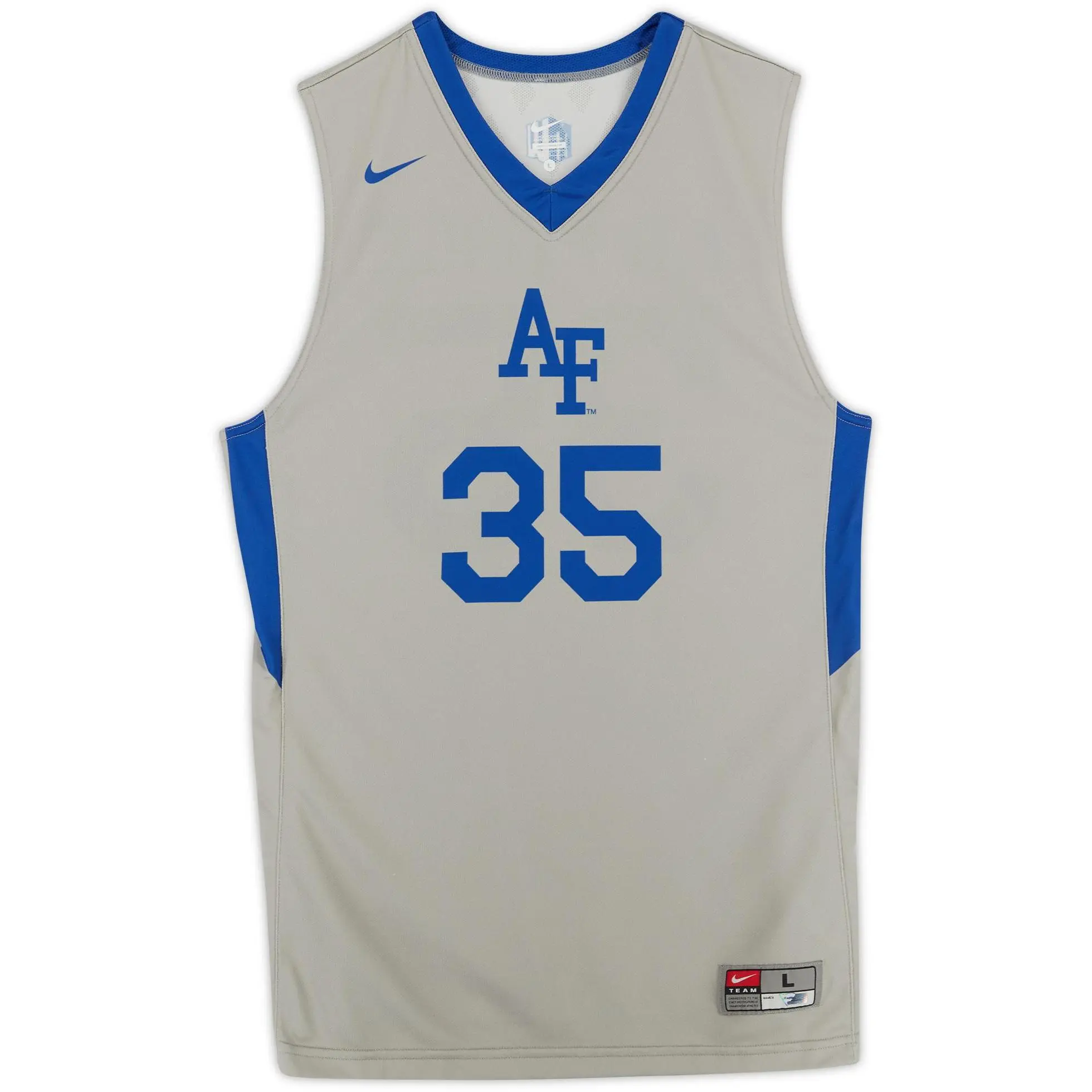 Air Force Falcons Team-Issued #35 Gray Jersey with Blue Collar from the Basketball Program - Size L - Fanatics Authentic Certified