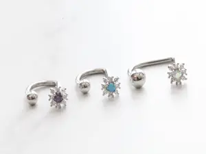 Mini Iridescent Sunflower Medusa Piercing • Lippy Loop Labret Lip • Surgical Steel Lip Ring • Floral Lip Labret • Holographic Medusa Labret