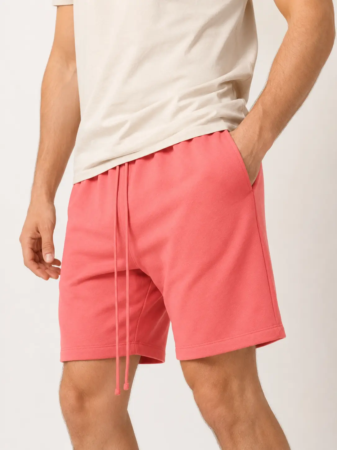 Men's Solid Cotton Bermuda Shorts - Casual Loose-Fit with Elastic Drawstring Waistband and Pockets for Summer Beach, Yoga