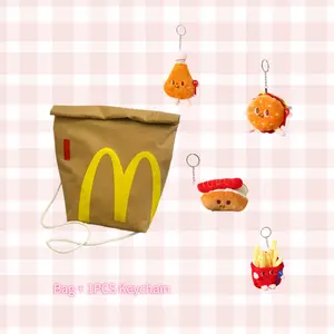 2 PCS Classic McDonald's Bag retro Fashion large-capacity backpack with Cute keychain, interesting canvas backpack, cute casual canvas bag, Single shoulder crossbody bag