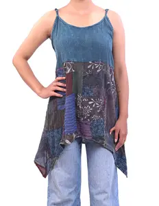 Caravan Closet Boho Patchwork Handkerchief Hem Tank Top