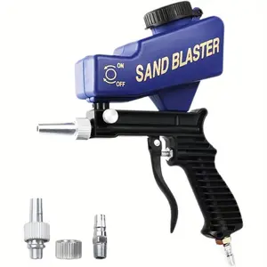 New portable non-slip hand-held sand gun air compressor high-speed sandblaster, 1/4-inch thickened galvanized nozzle, removes rust, oil stains and impurities, blue